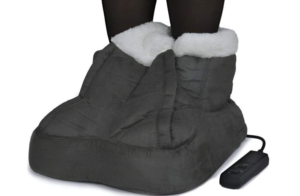 Masażer do stóp TECH-MED TM-5704 wyścielone miękkim polarem przyjemne uczucie zapinany na zamek błyskawiczny długi kabel zasilajacy w dowolnym miejscu funkcjonalnośc komfort 