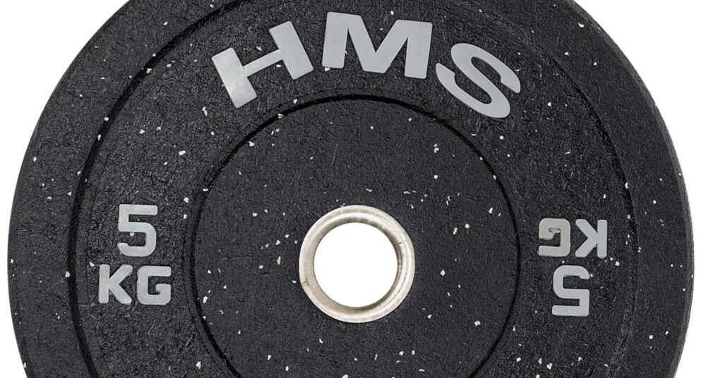 Obciążenie HMS HTBR05 (5 kg) białe tło zbliżenie na oznaczenie wagi kalibrowane wagowo i wymiarowo w granicach od -1% do +1% rzeczywista masa pozostaje bardzo bliska deklarowanej wartości 5 kg większa kontrola i powtarzalność wyników bardziej świadomy rozwój siły lepsze monitorowanie postępów w treningu wyraźne oznaczenie masy na powierzchni