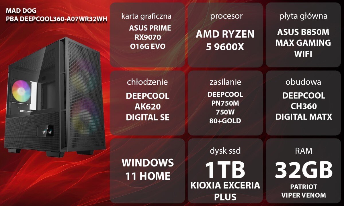 Osoba siedzi przy biurku, używając komputera z podświetlaną klawiaturą i słuchawkami na głowie. W tle widoczne jest żółte tło z dużym symbolem odtwarzania.