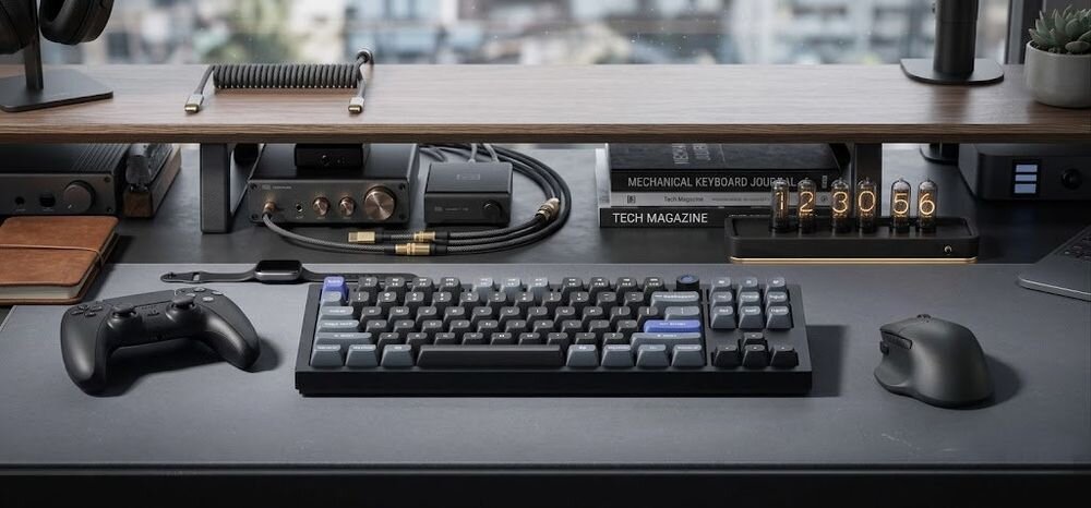 KEYCHRON Q3 HE 8K kabel USB-A/USB-C 180 cm stabilne połączenie przewodowe ułatwia wygodne podłączenie klawiatury adapter USB-A do USB-C - klawiatura na blacie przed monitorem