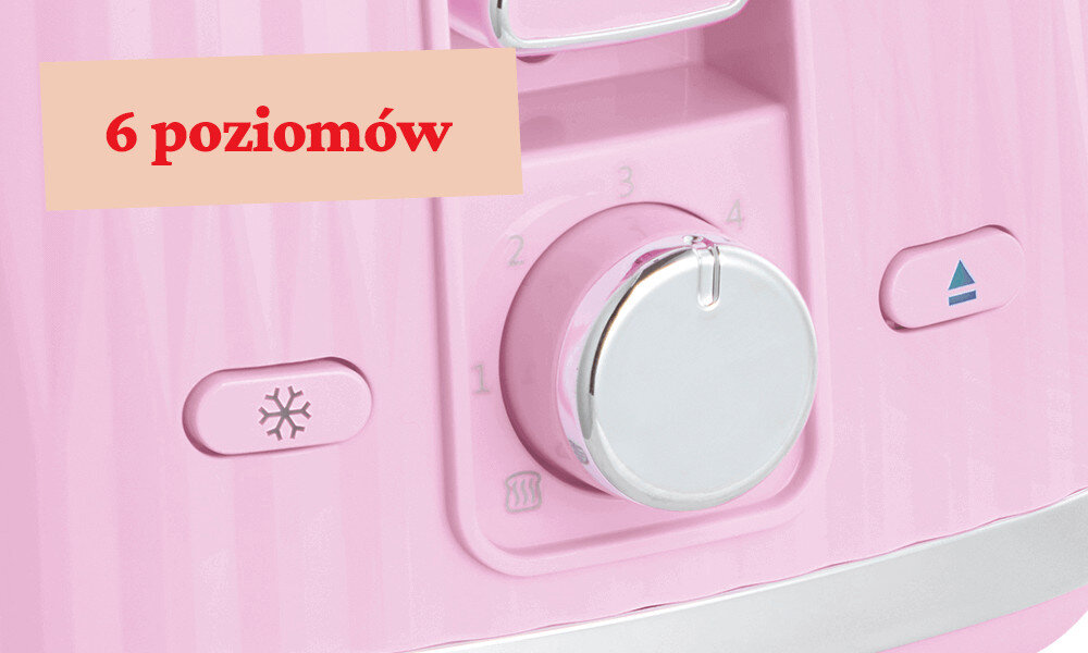 Toster RUSSELL HOBBS Eden 27372-56 Różowy 6 poziomów opiekania tostów wybór lekko zarumienione złociste mocno wypieczone decyzja