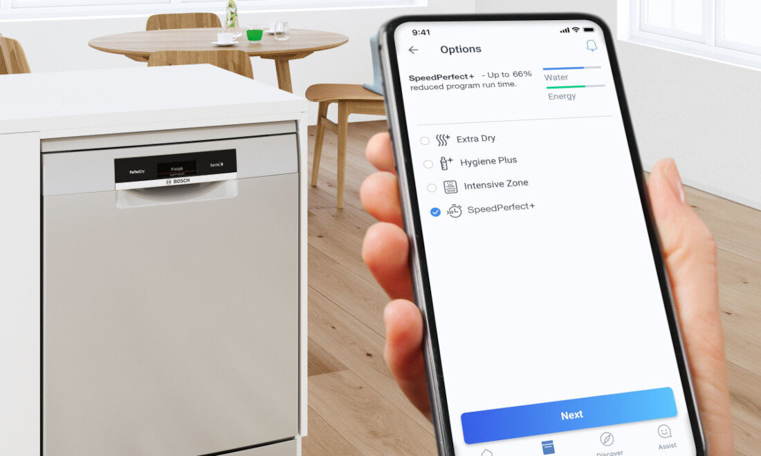 Zmywarka BOSCH SMV4ENX06E SpeedPerfect Plus pozwala skrócić czas zmywania Jedno naciśnięcie przycisku szybkie i skuteczne rezultaty
