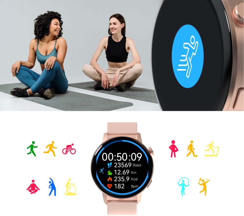 Smartwatch FOREVER Forevive 4 SB-350 ekran bateria czujniki zdrowie sport pasek ładowanie pojemność rozdzielczość łączność sterowanie krew puls rozmowy smartfon aplikacja