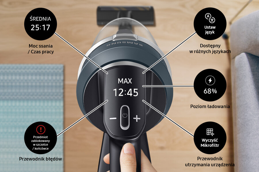 Wyświetlacz LCD odkurzacza Samsung VS20C8524TB/GE seria 85 dostępnego w Media Expert