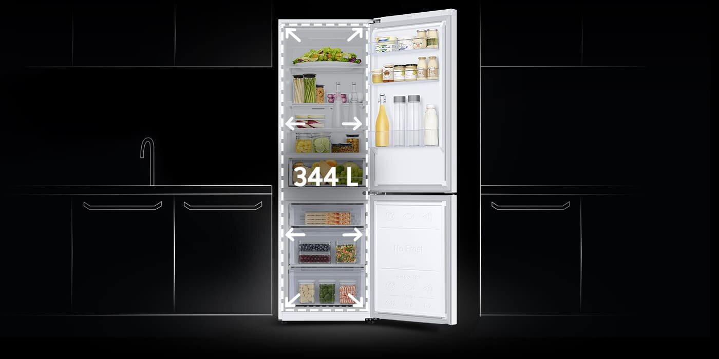 Duża pojemność lodówki RB34C671EWW dzięki SpaceMax 