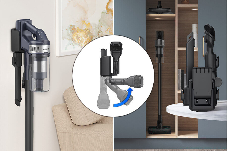 Przykładowy montaż stacji ładującej odkurzacza Samsung VS20B75ACR5/GE