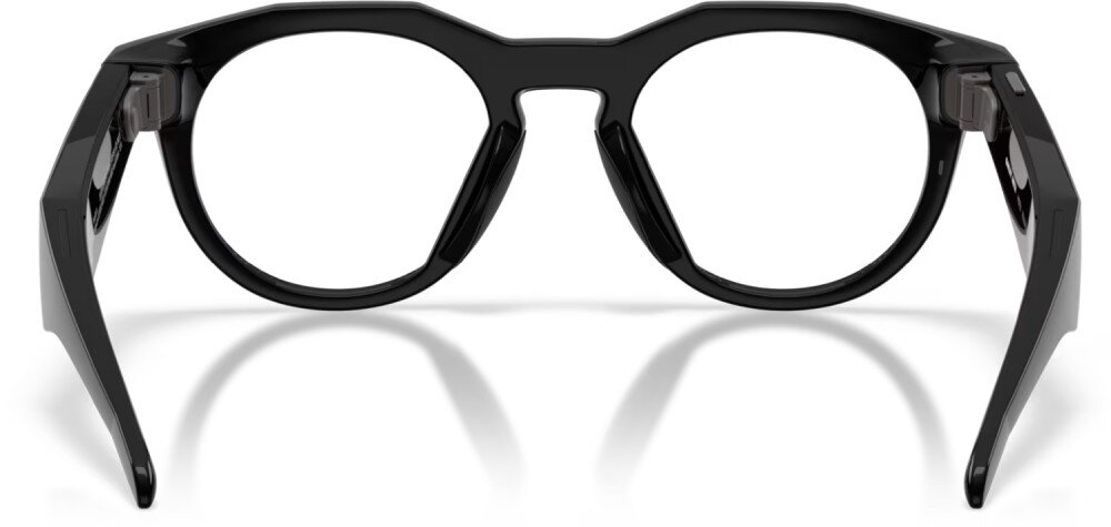 Okulary META Oakley HSTN zdjęcie czarnych okularów z przezroczystymi soczewkami, które są ustawione tyłem, widać ich zauszniki na białym tle