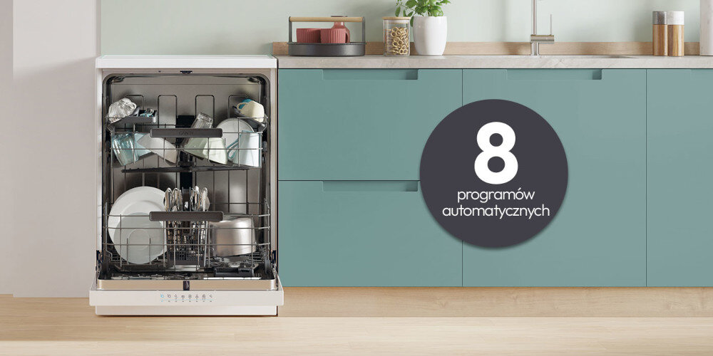 ZMYWARKA CANDY RAPIDO CF 6B4S1PA zdjęcie lifestyle ikona grafika otwarta naczynia meble kuchnia zabudowa 8 programów automatycznych Wash&Dry 35' Uniwersalny Auto Plus Szybki 59' Intensywny szkło 