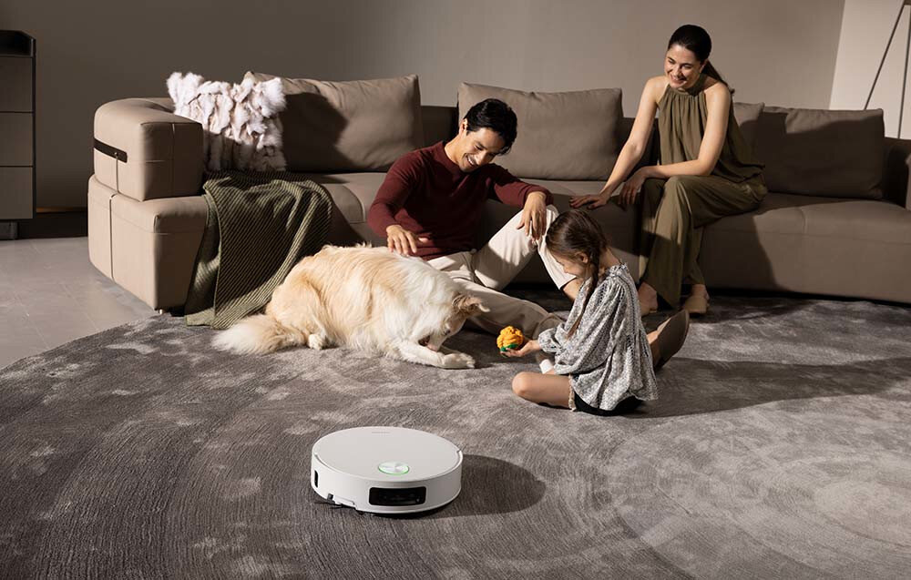 Robot sprzątający DREAME Aqua 10 Ultra Track Complete Biały Robot przyjazny pupilom wygląd design prezentacja wizualizacja