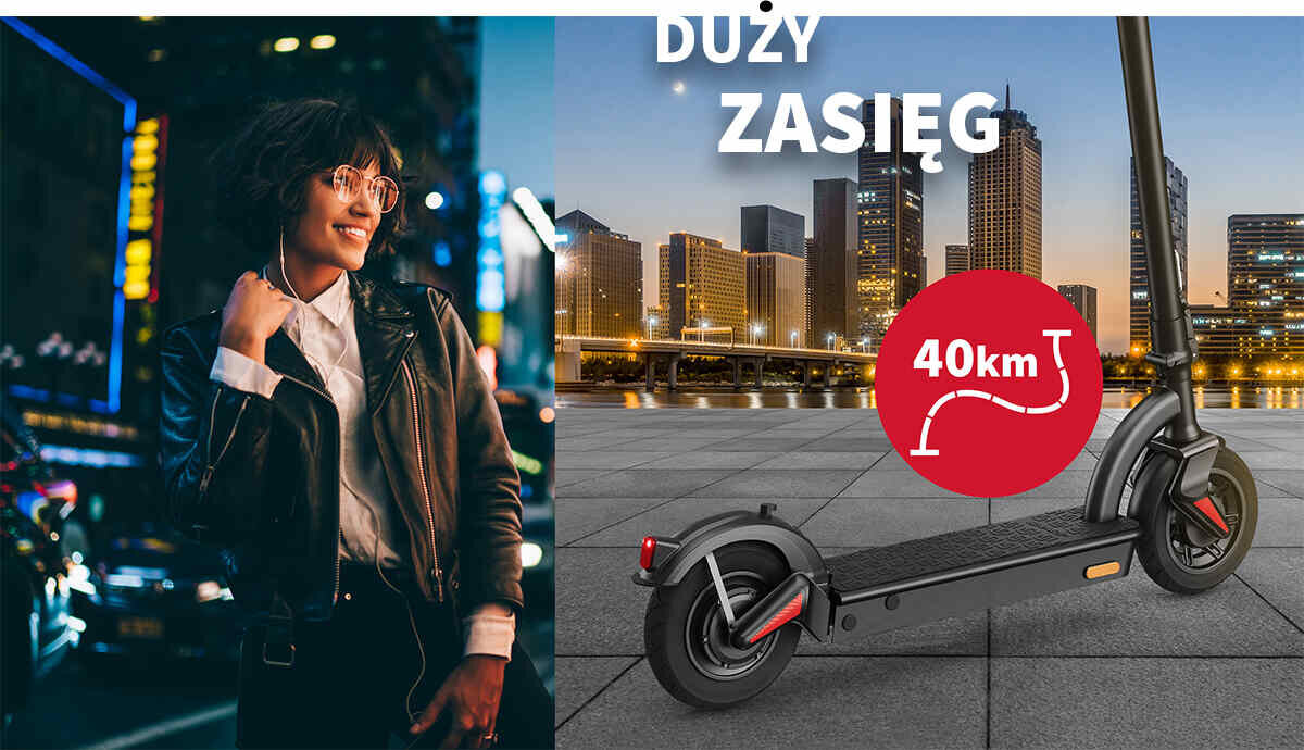 Hulajnoga elektryczna SHARP KS3CEU-B Czarny ładowanie żywotność baterii akumulator Maksymalna prędkość wyświetlacz Podłącz smartfona uchwyt na telefon Szeroki podest mata antypoślizgowa podświetlenie