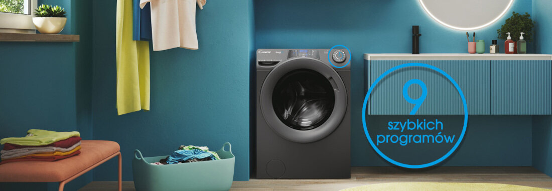 Pralka CANDY Rapido Pro RP4 476BWMRR 1-S 7kg 1400 obr 9 szybkich programow czas 16 programow podstawowych aplikacja hOn