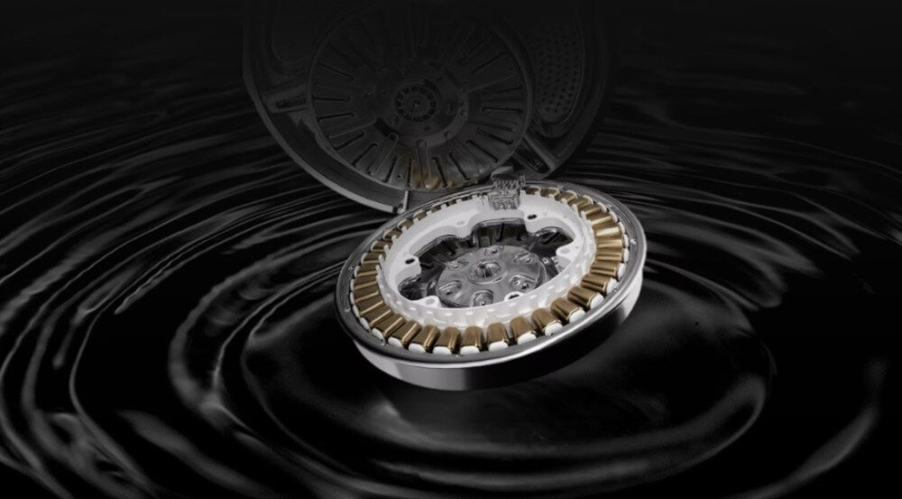 PRALKA LG MF2W8S506J zdjęcie poglądowe mechanizm czarne tło silnik inwerterow Direct Drive bez paska szczotek wysoka jakość cicha praca niezawodna