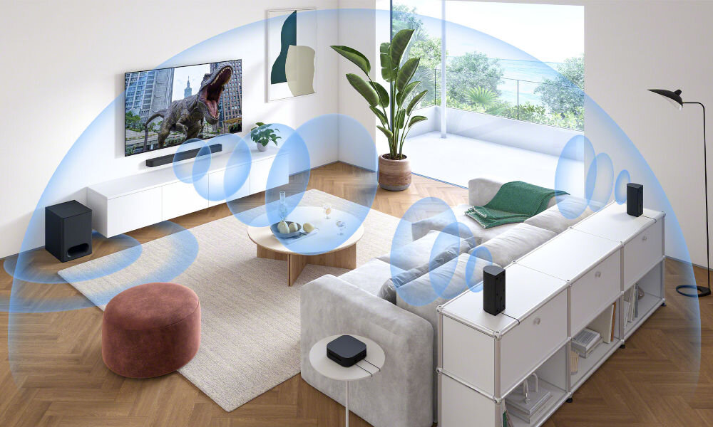 Soundbar SONY HT-S60 Czarny wizualizacja rozchodzenia się dźwięku przestrzenne brzmienie Vertical Surround Engine Tryb Multi Stereo Party 2-kanałowe ścieżki audio