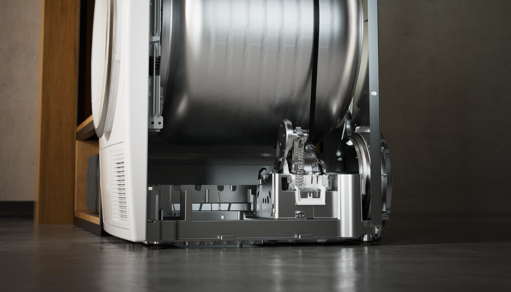 Suszarka MIELE TWA520WP EcoSpeed zdjęcie wizualizacyjne lifestyle budowa wnętrza bęben mechanizm EcoSpeed szybkie suszenie bezobsługowa Technologia system zrównoważony rozwój krótki czas trwania