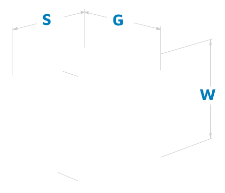 Schemat wymiarów montażowych piekarnika do zabudowy z oznaczeniami szerokości (S), głębokości (G) oraz wysokości (W).