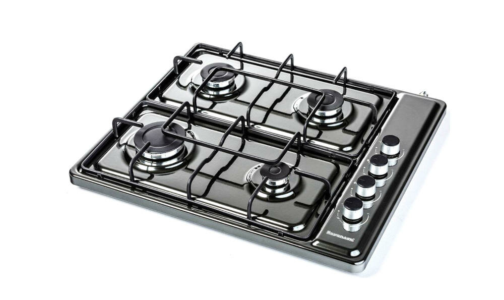 RAVANSON-K-04BNG kuchenka gazowa pola grzewcze metalowy ruszt obudowa stabilna podstawa stal nierdzewna temperatury zabezpieczenie