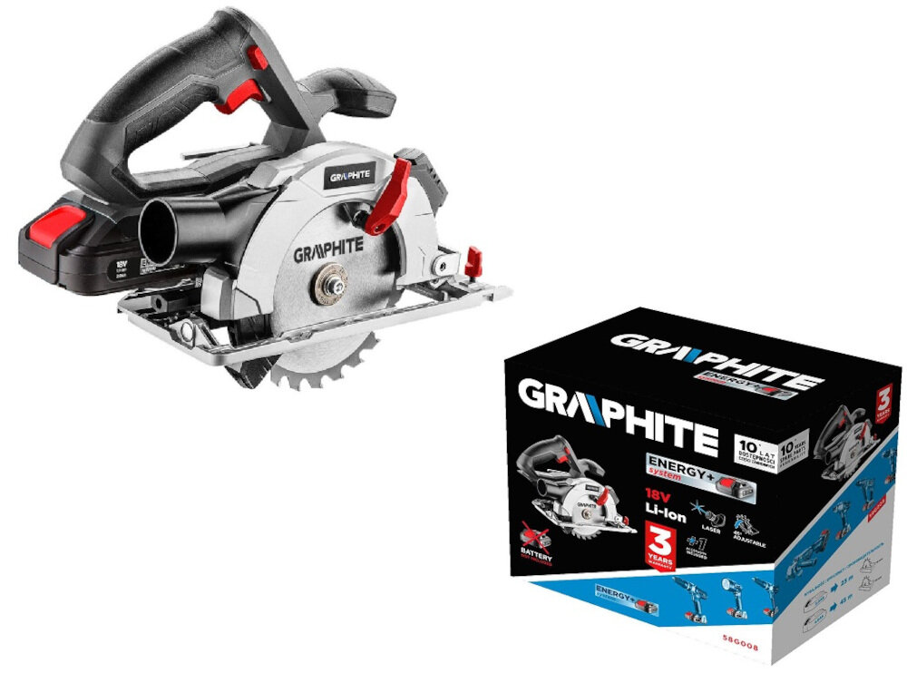 Pilarka tarczowa GRAPHITE 58G008 Energy+ wysokiej klasy urządzenie wysokiej klasy urządzenie do profesjonalnych i amatorskich prac remontowych funkcjonalny sprzęt silnik o wysokiej mocy technologicznie zaawansowany do cięcia wszelkiego typu drewna