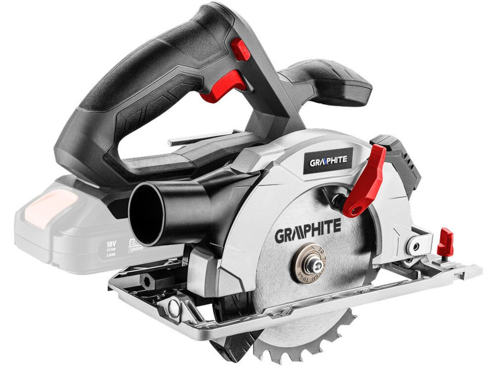 Pilarka tarczowa GRAPHITE 58G008 Energy+ zasilanie akumulator Li-Ion napięcie 18 V maksymalna prędkość obrotowa do 4200 obr/min model bez akumulatora i ładowarki