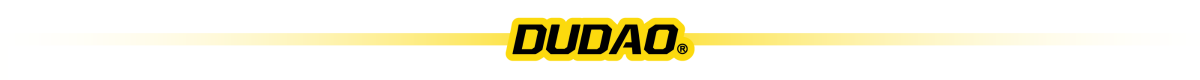 Logo z napisem \'DUDAO\' w kolorze czarnym na żółtym tle z gradientem.