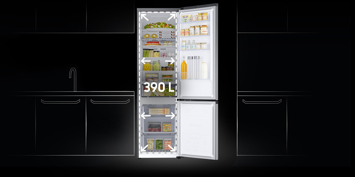 Pojemność lodówki Samsung Grand+ w technologii SpaceMax wynosi aż 390 litrów