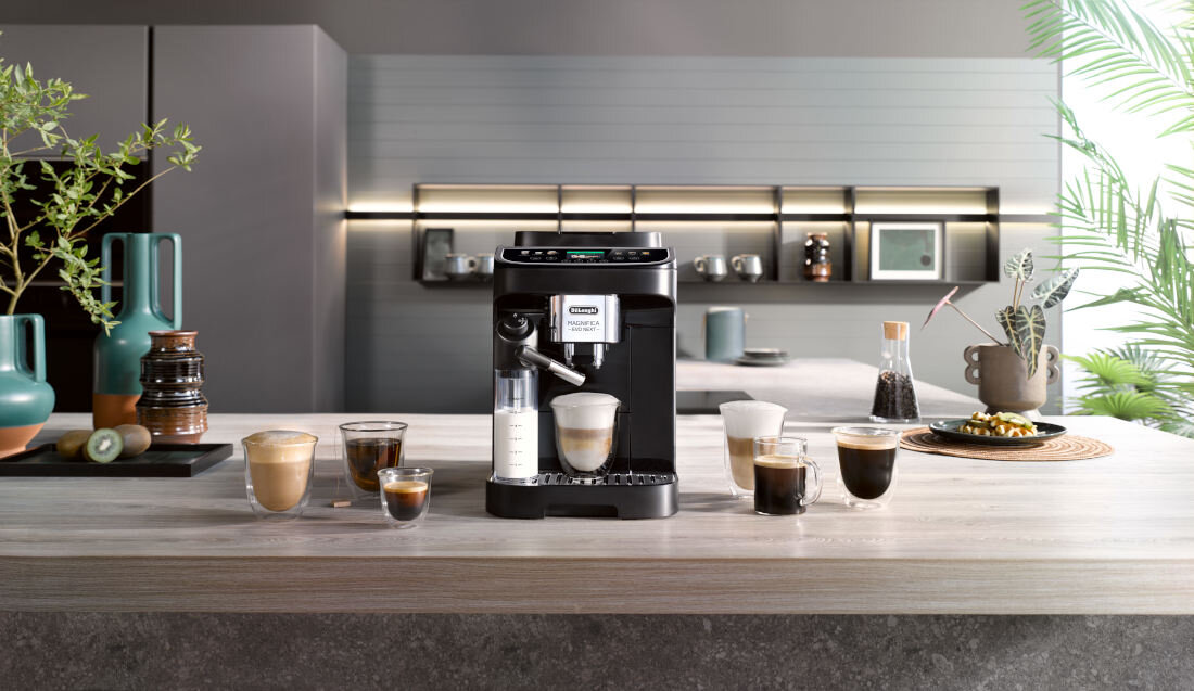 Ekspres DELONGHI ECAM310.60.B Czarny Aromatyczny wachlarz kawy kreacje moc 10 przepisów espresso coffee doppio+ cappuccino latte macchiato funkcja gorącej wody gorące mleko herbata napar zioła gorąca czekolada możliwości