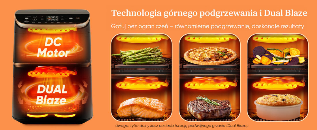 Air Fryer Frytkownica beztłuszczowa COSORI Turbo Tower Pro Smart CAF-DC123S-DEUR (WiFi) Równomierne i szybkie gotowanie Technologia Dual Blaze silniki DC o wysokiej prędkości ekologia moc