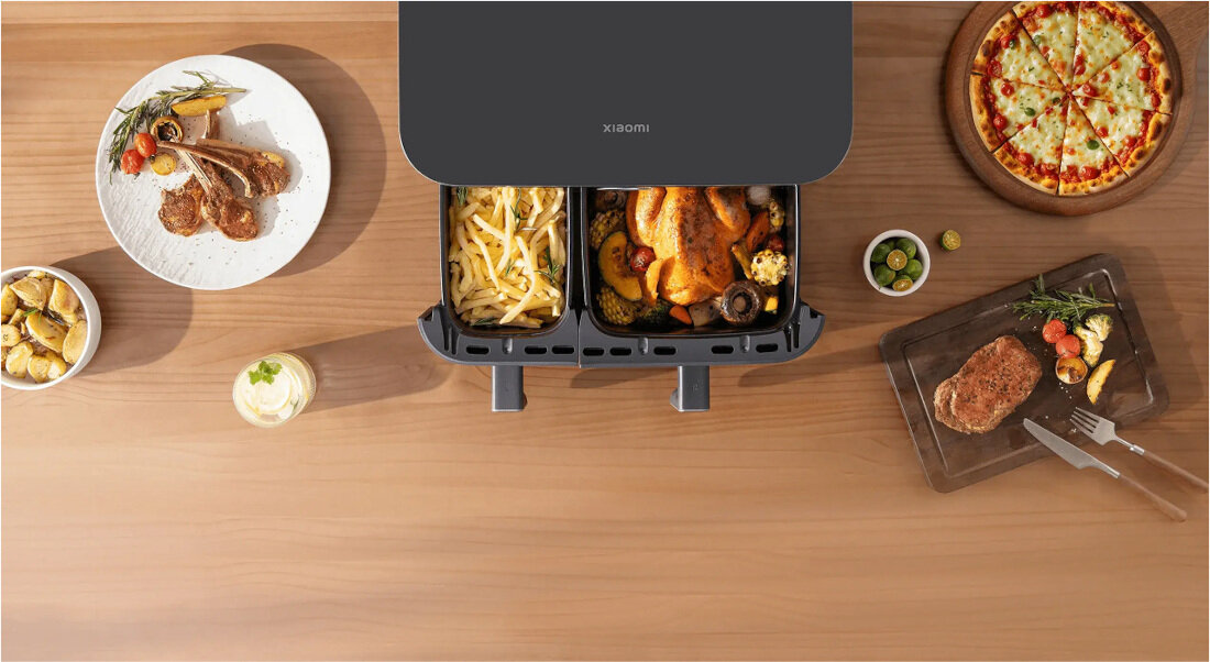 Air Fryer Frytkownica beztłuszczowa XIAOMI Dual Zone 63882 10l z podwójnym koszem i dostępem do 101 darmowych przepisów (WiFi) bez zbędnego wysiłku Podwójna strefa pracy dwa dania jednocześnie