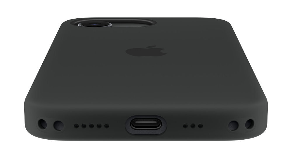 Etui APPLE Silicone Case MagSafe widoczny dół etui wycięcie na głośniki na port ładowania mikrofony