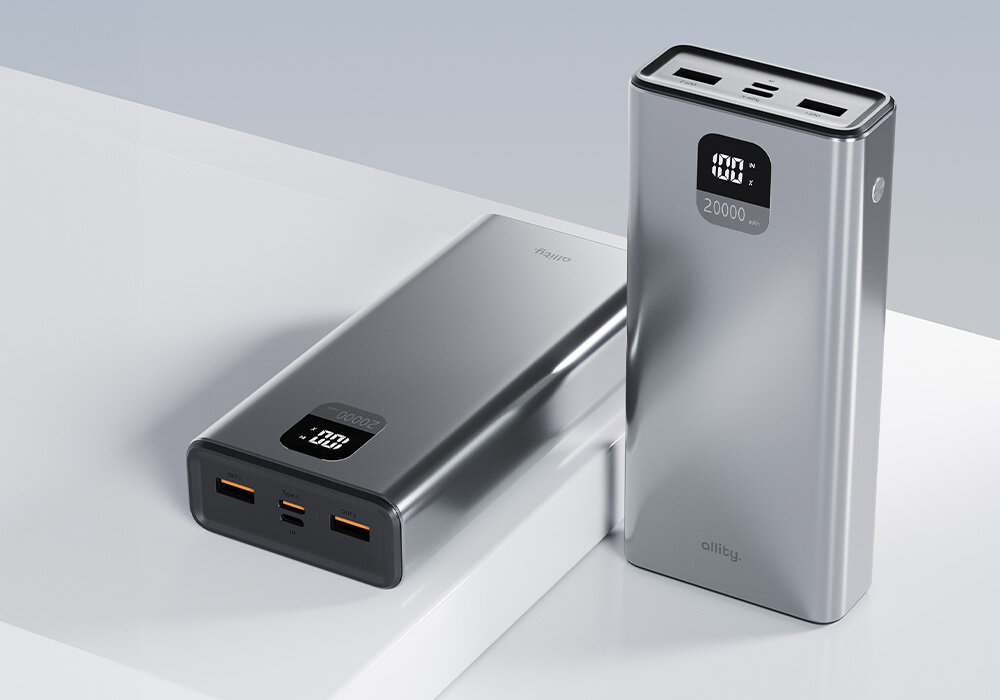 Powerbank ALLITY 22.5 W 20000 mAh 2 powerbanki na stole  
