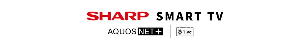 SHARP 55JM6745E TiVo system operacyjny Smart TV rekomendacje filmy seriale, loga na białym tle