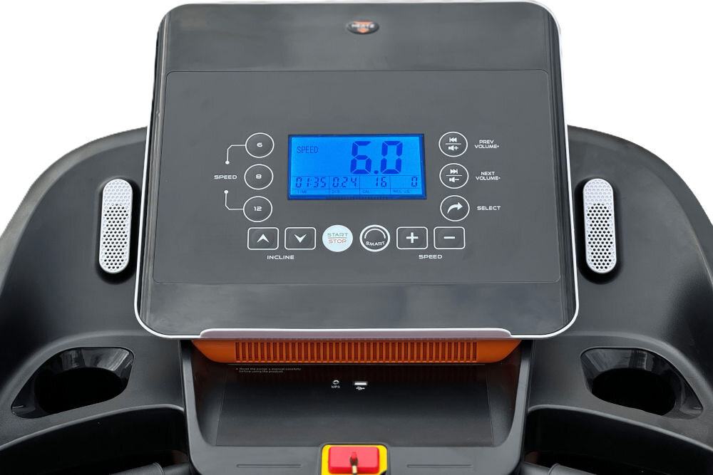 Bieżnia elektryczna HERTZ Freerun 5 12 programów treningowych wyświetlacz LCD czytelny łatwy w obsłudze informacje czas treningu tempo liczba spalonych kalorii prędkość biegu puls