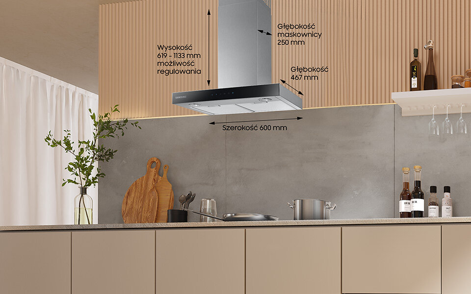 Kominowy okap: Media Expert: NK24M5070BS - fotografia - rysunek techniczny Kominowy okap: Media Expert: NK24M5070BS Samsung - fotografia - rysunek techniczny