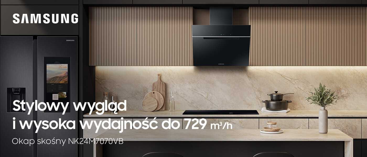 Media Expert - skośny okap - zdjęcie w nowoczesnej kuchni