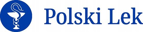 Logo przedstawia niebieski okrąg z białym symbolem węża owiniętego wokół kielicha oraz napis \'Polski Lek\'.