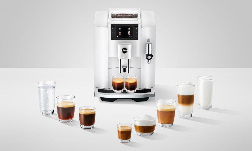 Ekspres JURA E8 Piano White (EC) Funkcja ExtraShot kawa mleczna porcja