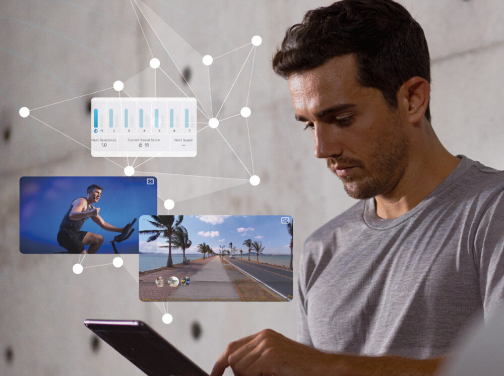 Orbitrek eliptyczny HORIZON FITNESS Elliptical SYROS 3.0 aplikacja KINOMAP platforma do udostepniania wideo z realnych tras biegowych i rowerowych z geolokalizacja reakcja na zwniesienia opory zmiany trasy ponad 414000 km wszechstronnych tras opcjonalna odplatna