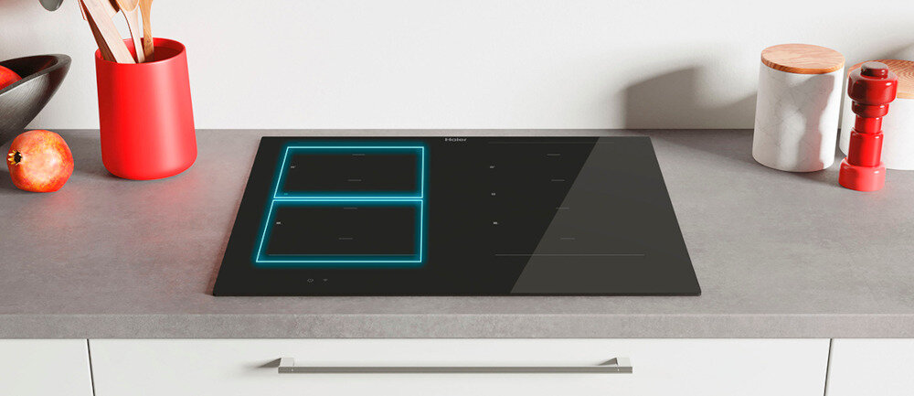 Płyta indukcyjna HAIER HAMT68IRB1S maksymalna elastyczność strefa flexy elastyczność wykrywanie pola naczynia