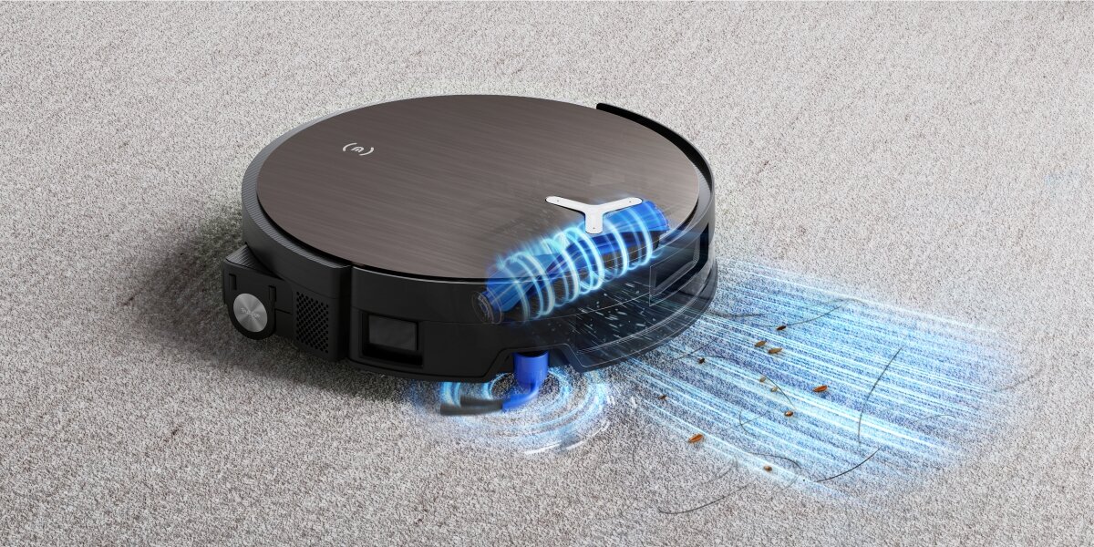 Robot sprzątający ECOVACS Deebot X11 OmniCyclone Czarny Głębokie czyszczenie podłóg - wizualizacja obrotu szczotki podczas sprzątania dywanów