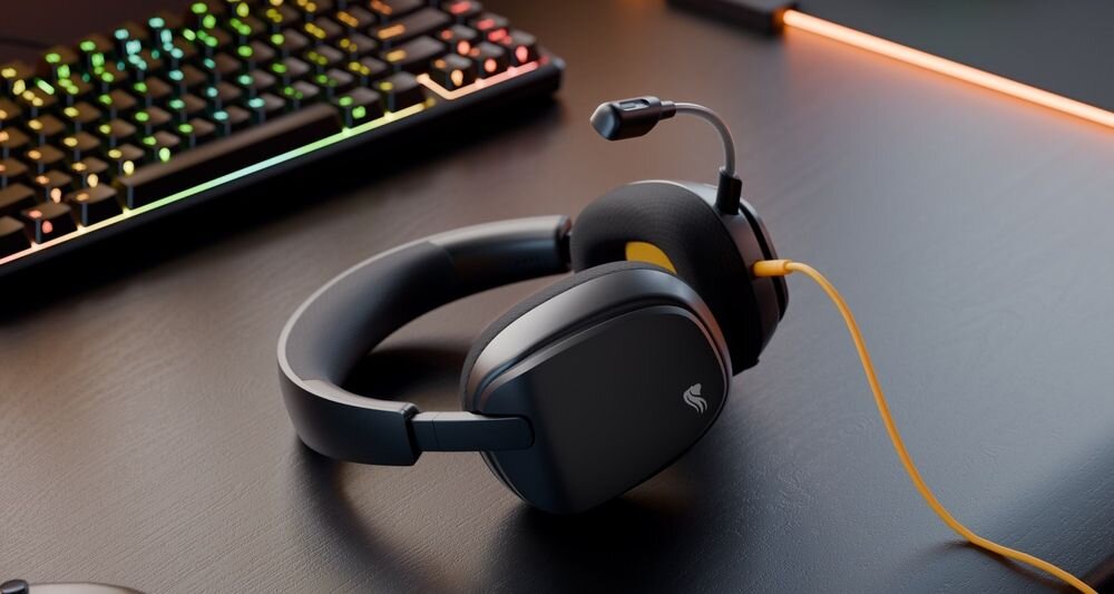 GLORIOUS GHS Eternal GLO-A-1PC-BLK słuchawki gamingowe przewodowe multiplatformowe wysoka jakość dźwięku, słuchawki leżące na biurku