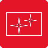 Czerwona ikona z białym prostokątem, w którym znajdują się dwa białe symbole gwiazdek.