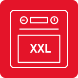 Czerwona ikona przedstawiająca piekarnik z napisem \'XXL\'.