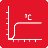 Czerwona ikona z białym wykresem przedstawiającym linię poziomą i pionową oraz symbolem \'°C\'.