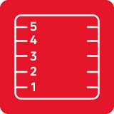 Czerwona ikona z białym symbolem prostokąta i numerami od 1 do 5 po lewej stronie.