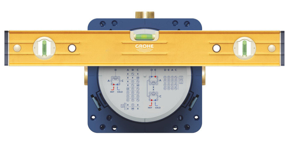 Element podtynkowy GROHE Rapido Smartbox 35600000 Moduł instalacyjny z poziomicą u góry, podkreślający prawidłowe wypoziomowanie podczas montażu regulacja rozety 6 stopni precyzyjne poziomowanie montaż podtynkowy wygodna instalacja