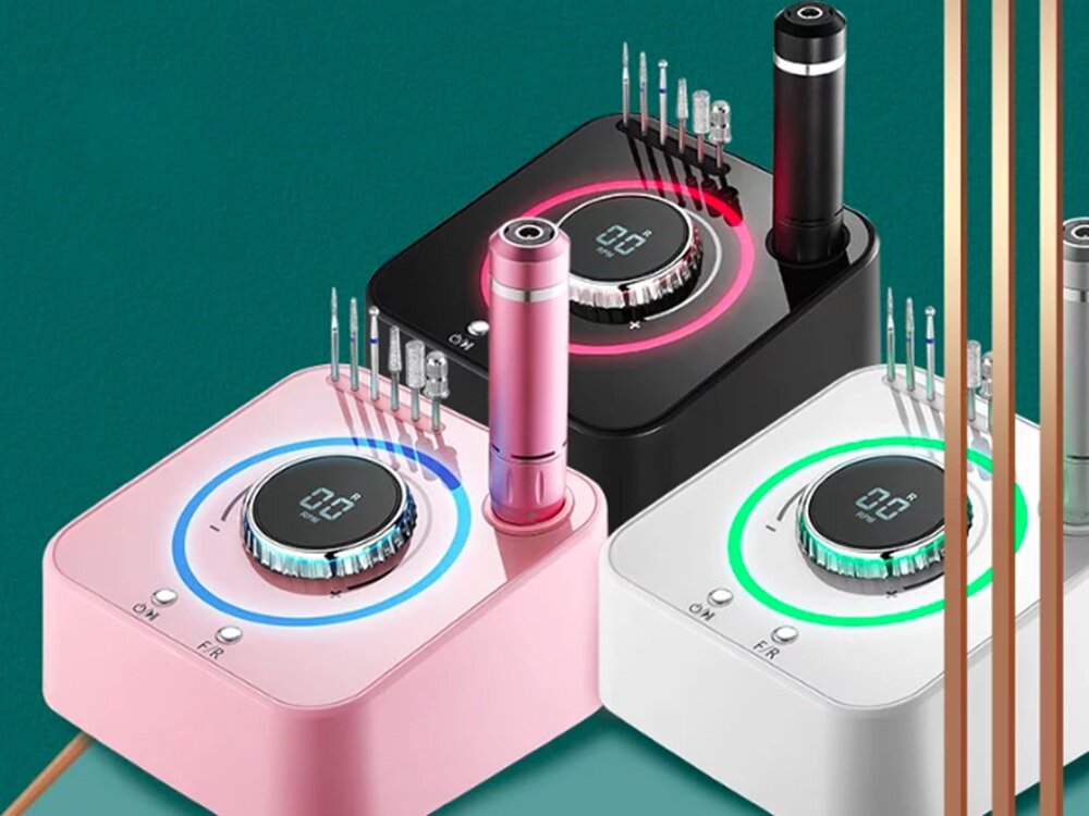 Frezarka do paznokci CLAVIER FX 1080 Różowy funkcja oamięci, funkcja pauzy, kolorowe podświetlenie, 6 otworów na frezy