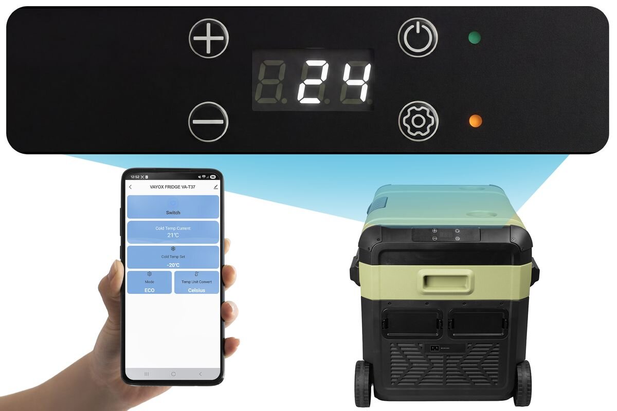 Lodówka turystyczna VAYOX VA-TW37, bluetooth, aplikacja, tuya, kontrola, Zdalne sterowanie temperaturą przez smartfona.