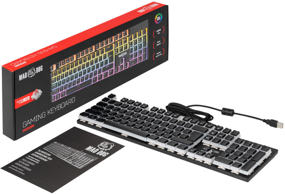 Klawiatura MAD DOG GK910K Gateron Red Biały elementy zestaw