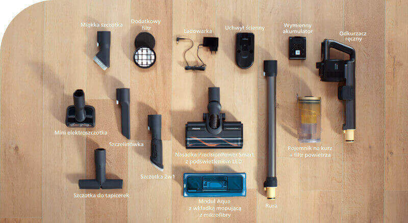 Opakowanie zawiera odkurzacz Philips i akcesoria