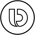 Czarno-białe logo z literą \'B\' wpisaną w okrąg.