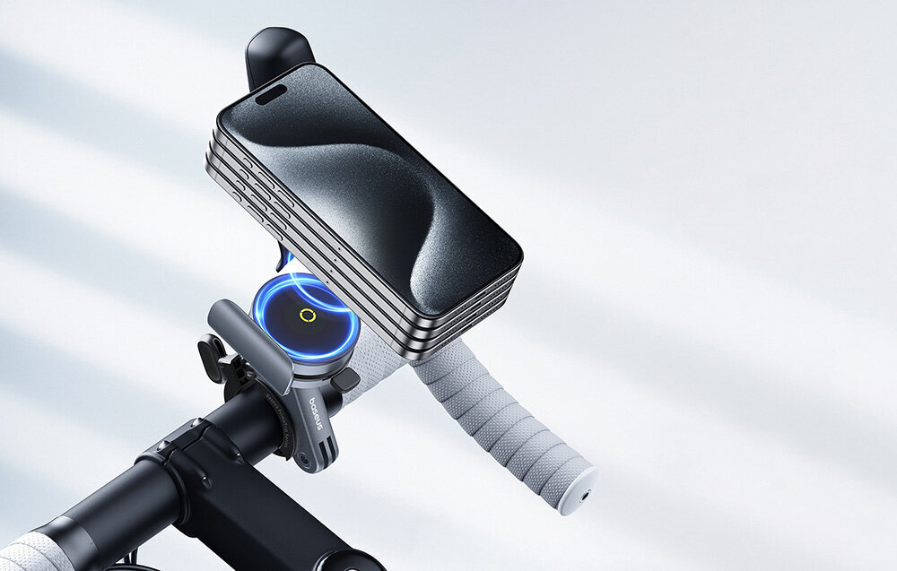 Uchwyt na telefon do roweru BASEUS PrimeTrip Magnetyczny C40569000121-00 Szaro-czarny, Płynna jazda bez wibracji, Uchwyt zamontowany do ramy roweru, z wizualizacją podczepienia smartfona do silnego magnesu
